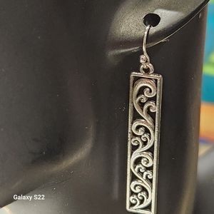 Boho Silver Dangle Earrings Pierced Scrolls / Leaf Bohemian Fashion NWT